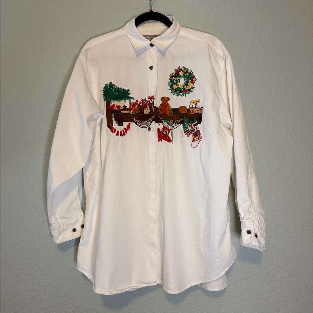 VINTAGE 😍 Red Ridge Mountain Outfitters Christmas Embroidered Shirt L